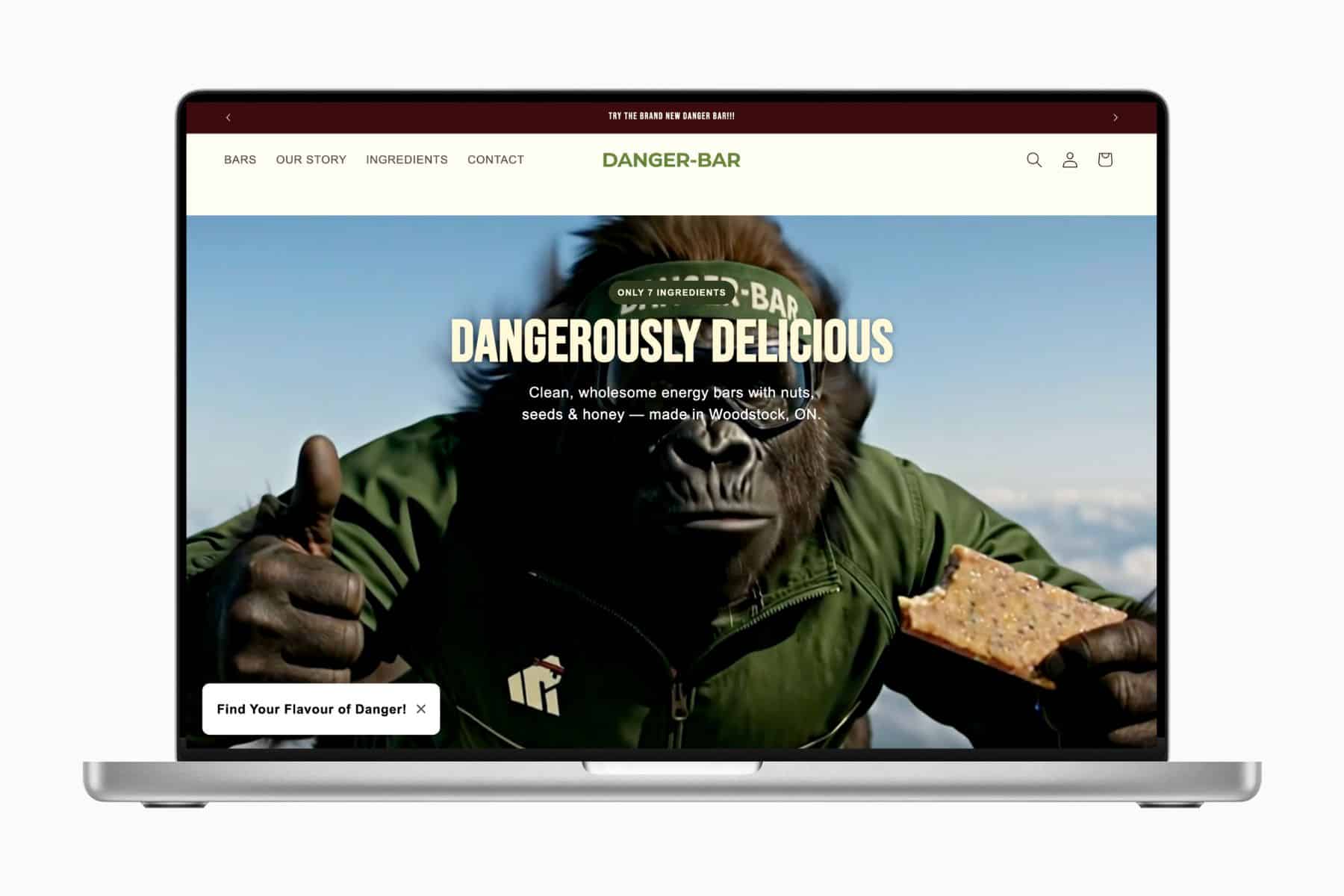 Screenshot of the Danger Bar Shopify website