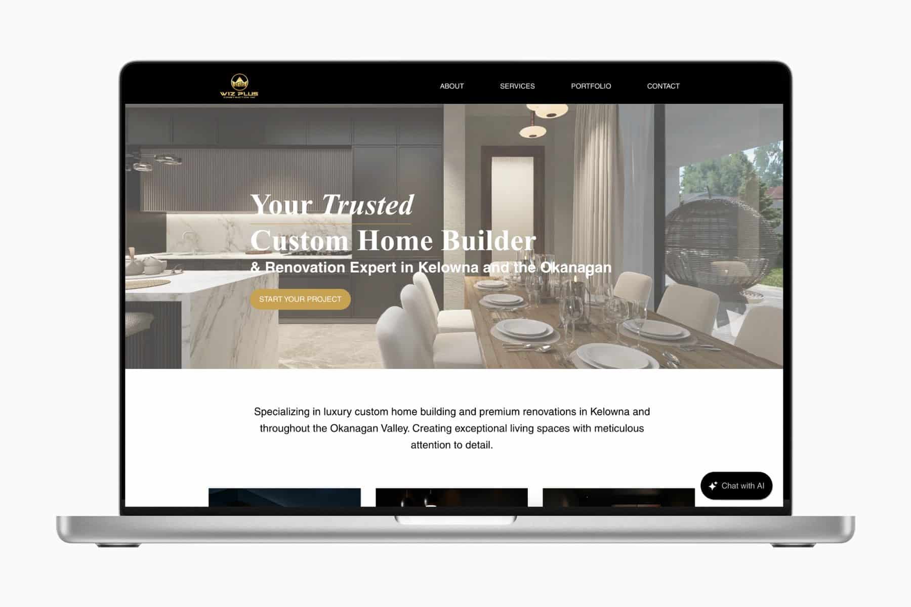 Screenshot of the WizPlus custom home builders website