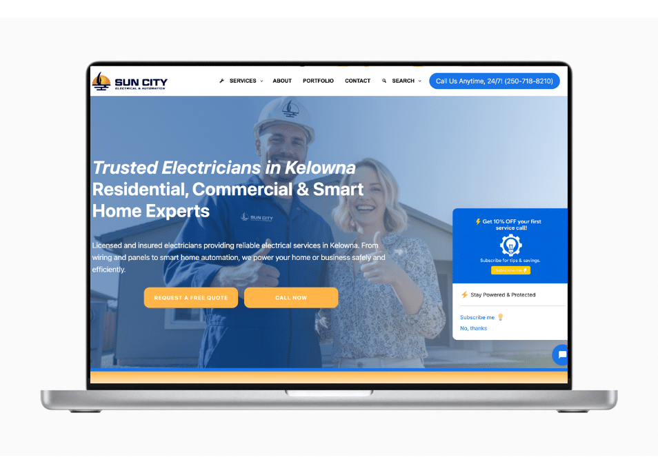 Screenshot of the Sun City Electrical website