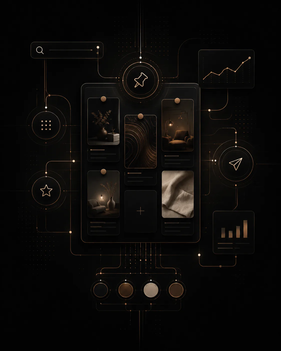 AI Pinterest marketing system with visual content pins, search, trends, and distribution signals